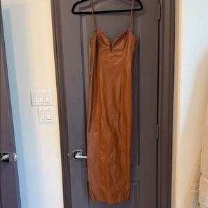 Zara Tan Faux-Leather Maxi Slip Dress